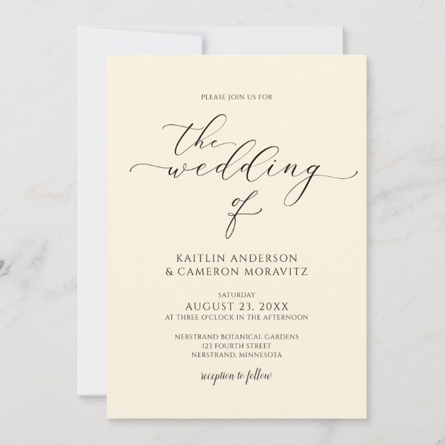 Invitación Boda de crema de lujo elegante guión de caligrafía (Anverso)