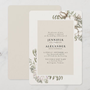Invitación Boda de Crema de Marfil con flores de invierno
