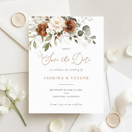 Invitación Boda de Crema de Óxido Floral Guardar la Fecha