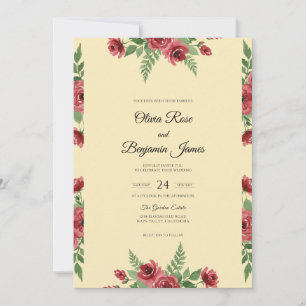 Invitación Boda de crema de rosa carmesí