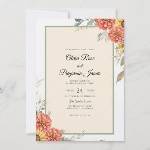 Invitación Boda de crema de Zinnia canela y eucalipto