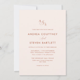 Invitación Boda de Crema Monograma y Caída de Terracota