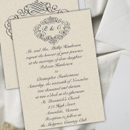Invitación Boda de crema monogramada Silver Flouried