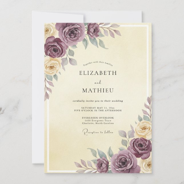 Invitación Boda de Crema Rosa Malva (Anverso)