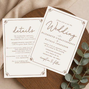 Invitación Boda de Crema Simple y Elegante Todo en Uno