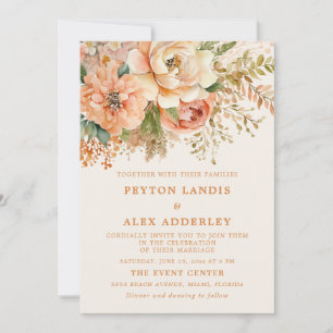 Invitación Boda de crema verde salvia floral acuarela melocot