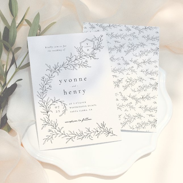 Invitación Boda de crema y negro con flores botánicas ilustra (Subido por el creador)
