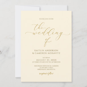 Invitación Boda de crema y oro, elegante caligrafía