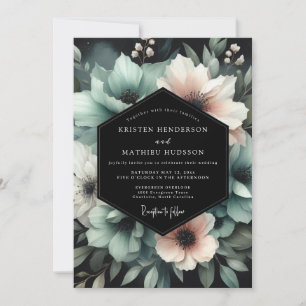 Invitación Boda de Crepúsculo Flor de Medianoche Teal Blush
