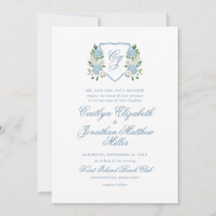 Invitación Boda de Crespón Floral Acuarela Azul Polvo