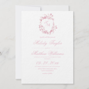 Invitación Boda de Crest Floral Verde Salvia con Caligrafía R