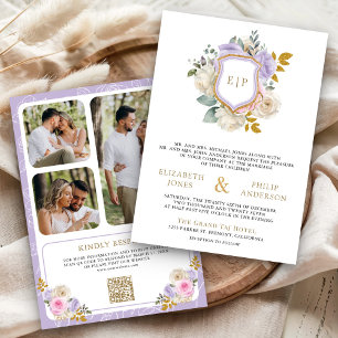 Invitación Boda de Cresta de Código QR Floral Rosa Pastel Mor