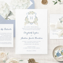 Boda de cresta de monograma de verde floral azul p