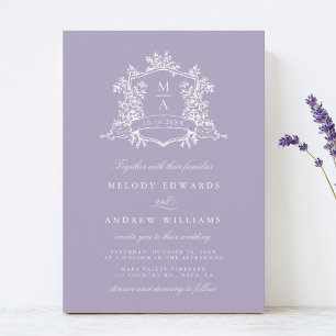 Invitación Boda de cresta floral romántica de lavanda