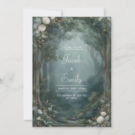 Invitación Boda de Crisantemo Blanco del Bosque con Niebla Do