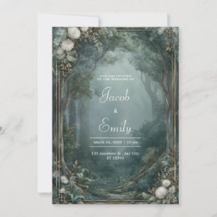 Invitación Boda de Crisantemo Blanco del Bosque con Niebla Do