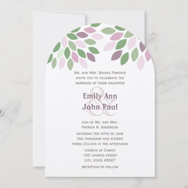 Invitación Boda de crisantemo de árbol moderno morado verde (Anverso)
