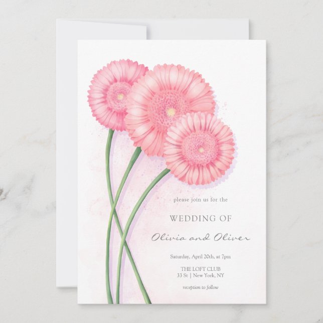 Invitación Boda de crisantemo de color (Anverso)