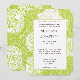 Invitación Boda de crisantemo floral azul y verde
