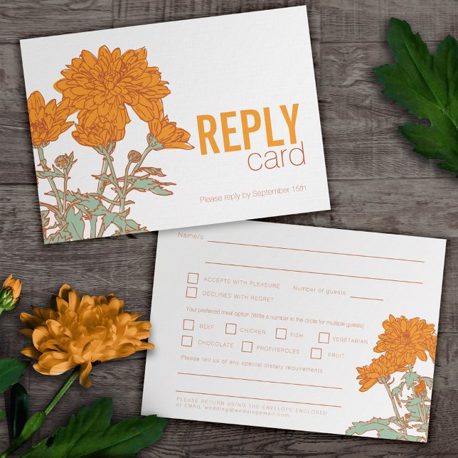 Invitación Boda de crisantemo naranja boda RSVP (Subido por el creador)
