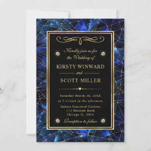 Invitación Boda de cristal de galaxia de medianoche azul y do