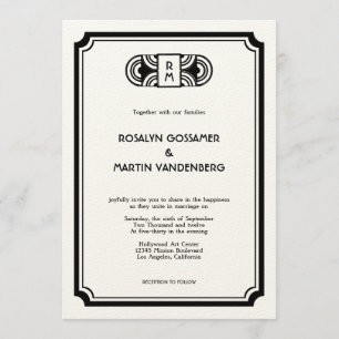 Invitación boda de cristal de Hollywood de fieltro negro