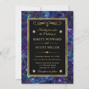 Invitación Boda de Cristal Galáctico de Medianoche de Púrpura