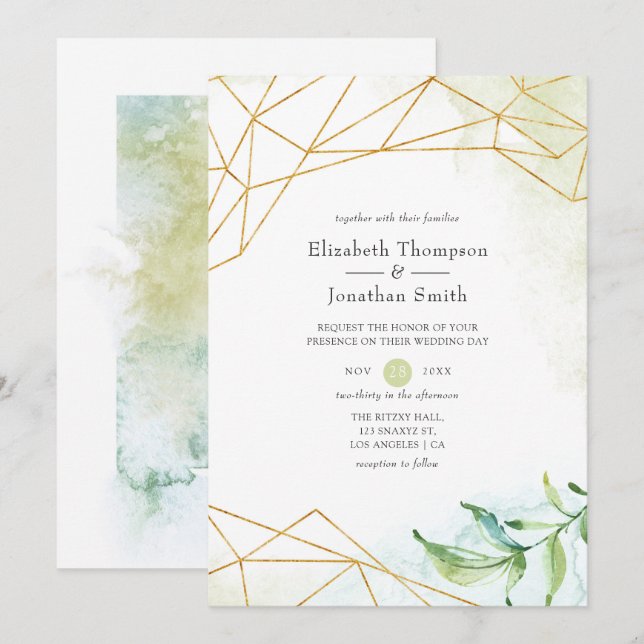 Invitación Boda de cristal geométrico acuarela (Anverso / Reverso)