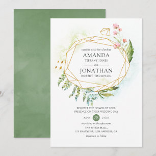 Invitación Boda de cristal geométrico de acuarela y vegetació