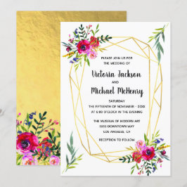 Invitación Boda de cristal geométrico de oro floral