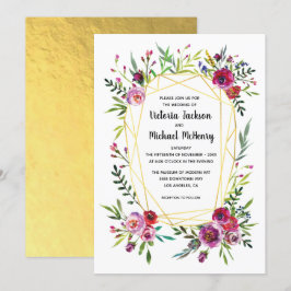 Invitación Boda de cristal geométrico de oro floral