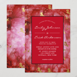 Invitación Boda de Cristales de Agate de Oro y Negro Rojo