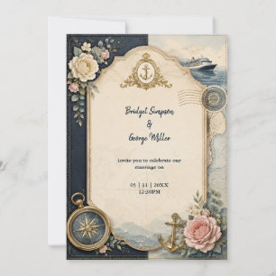 Invitación Boda de crucero de pasaporte vintage mapa de rosa