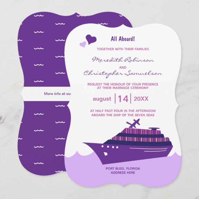 Invitación Boda de cruceros morados (Anverso / Reverso)