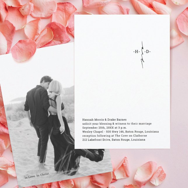 Invitación Boda de Cruz de Moda Leída a Mano Monogramada (Subido por el creador)