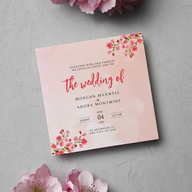 Invitación Boda de Cuadrado de Primavera con flores de cerezo (Subido por el creador)