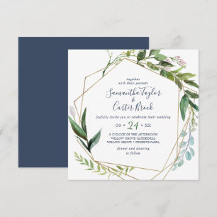 Invitación Boda de cuadrado geométrico de verdor de verano