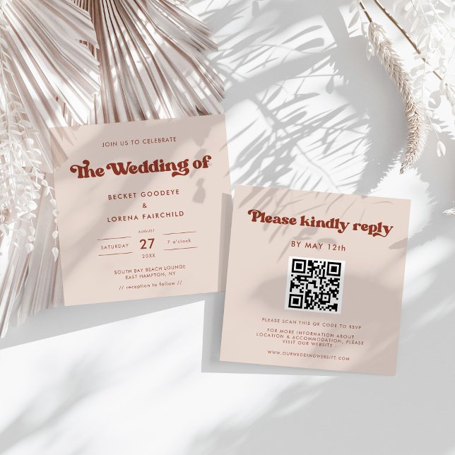 Invitación Boda de cuadrado rosado elegante retro Peach (Subido por el creador)