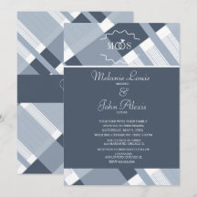 Boda de Cuadrícula Azul Polvoriento y Logo de Anil
