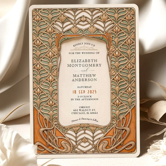 Invitación Boda de cuadro botánico Art Deco de época (Subido por el creador)