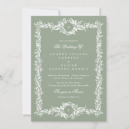 Invitación boda de cuadro botánico de doble monograma verde s
