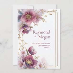 Invitación Boda de Cuadro Botánico de Hellebore Rosa Magenta