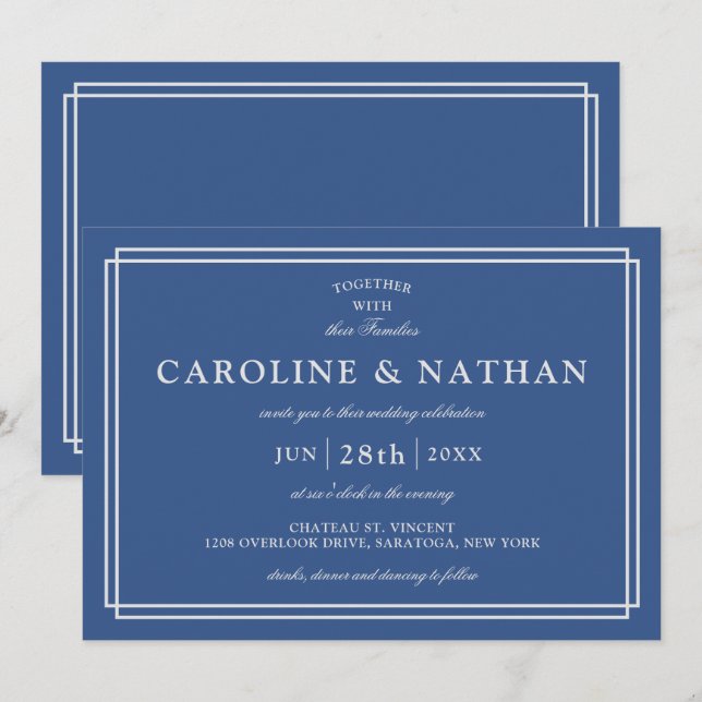 Invitación Boda de cuadro clásico sencillo y elegante (Anverso / Reverso)