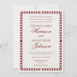 Invitación Boda de Cuadro de Arlequín Merlot Rojo