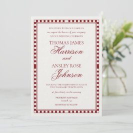 Invitación Boda de Cuadro de Arlequín Merlot Rojo