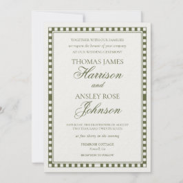 Invitación Boda de Cuadro de Arlequín Verde Oliva