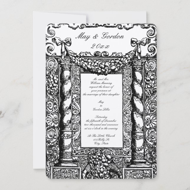 Invitación Boda de cuadro de columna barroco vintage (Anverso)
