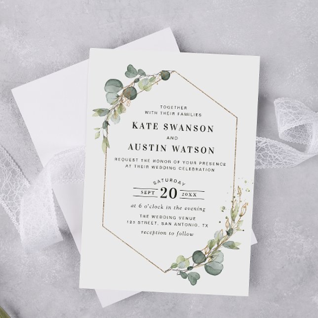 Invitación boda de cuadro de eucalipto moderno (Subido por el creador)