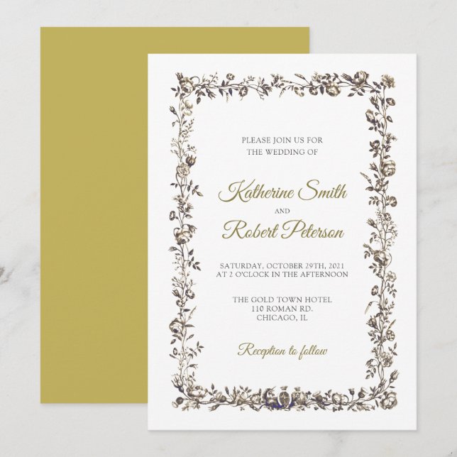 Invitación Boda de cuadro de flores de época clásicas y elega (Anverso / Reverso)