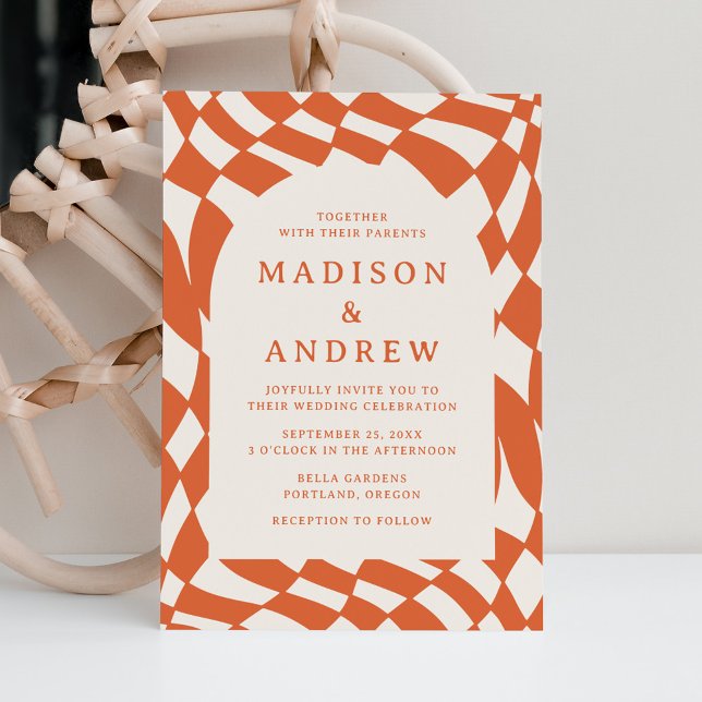 Invitación Boda de Cuadro de Naranja Retro (Subido por el creador)